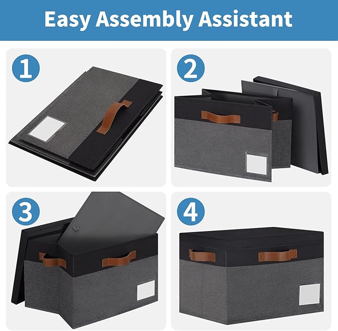 GhvyenntteS Extra Large Storage Bins with Lids 6 Pack, Foldable Fabric Storage Boxes with Lids and 3 Leather Handles, Storage Baskets with Label Window (Grey&Black, 15.75x11.8x10.2)