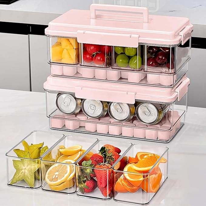 MineSign 2Pack Ice Chilled Condiment Caddy with 4 Removable Containers Taco Ingredient Server with Lid Cooled Garnish Caddy Tray for Taco Mimosa Bar Sauce Fruits&Veggies Pink