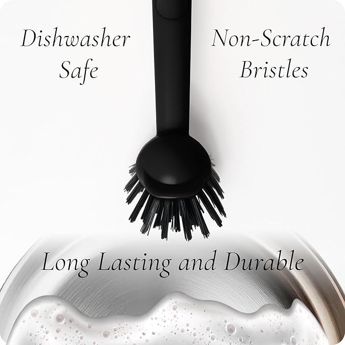 Earth & Mango Magnetic Dish Brush – Dish Scrubber with Built-in Scraper – Snaps to Sink, Dries Fast, Declutters Your Counter (Onyx Black)