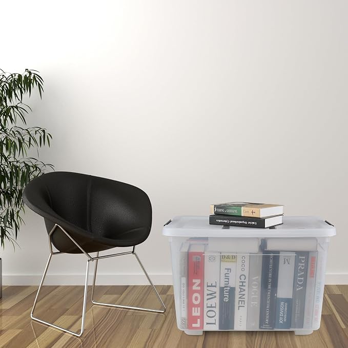 Wekioger 70 Quart Large Lidded Storage Bin 4 Packs, Plastic Latching Storage Container Box with Wheels