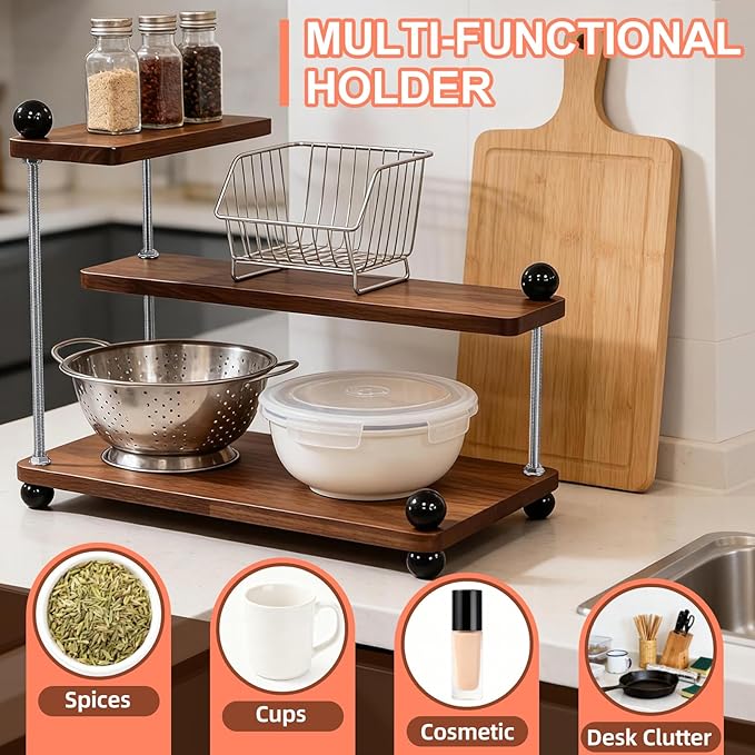 Countertop Organizer Organization, 3-Tier Moveable Corner Shelf Organizer, Easy to Assemble,Suitable for Various Locations Such as Kitchens, Bathrooms, Over Sink and Coffee Areas(Brown)