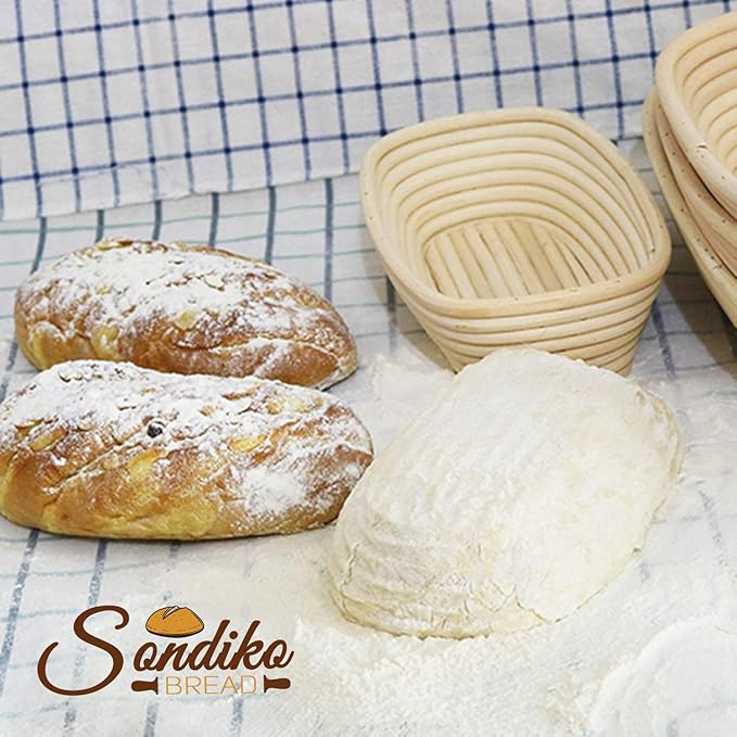 Sondiko Oval Bread Proofing Basket, Handmade Sourdough Bread Baking Supplies, Banneton Bread Proofing Basket Brotform with Proofing Cloth Liner for Sourdough Bread, Baking