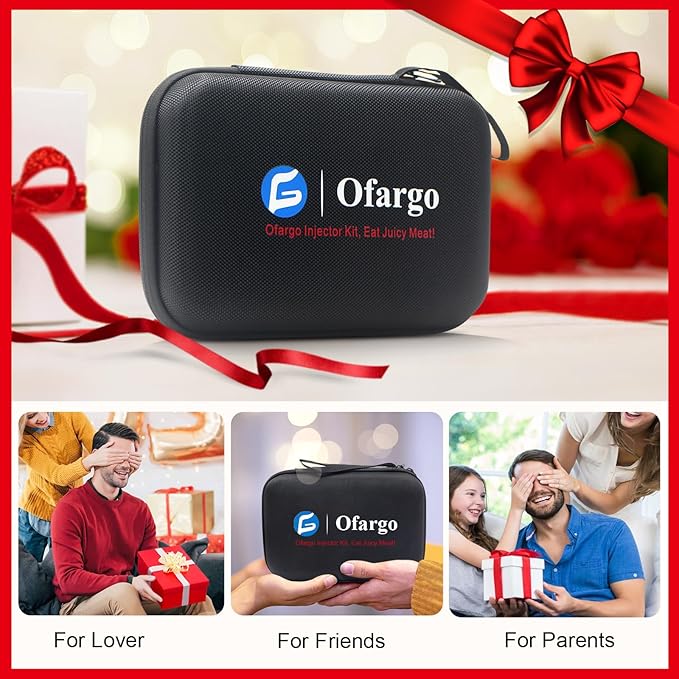 Ofargo Stainless Steel Meat Injector Syringe with 4 Marinade Needles and Travel Case for BBQ Grill Smoker, Valentines Day Gifts for Men Dad Gusband Him