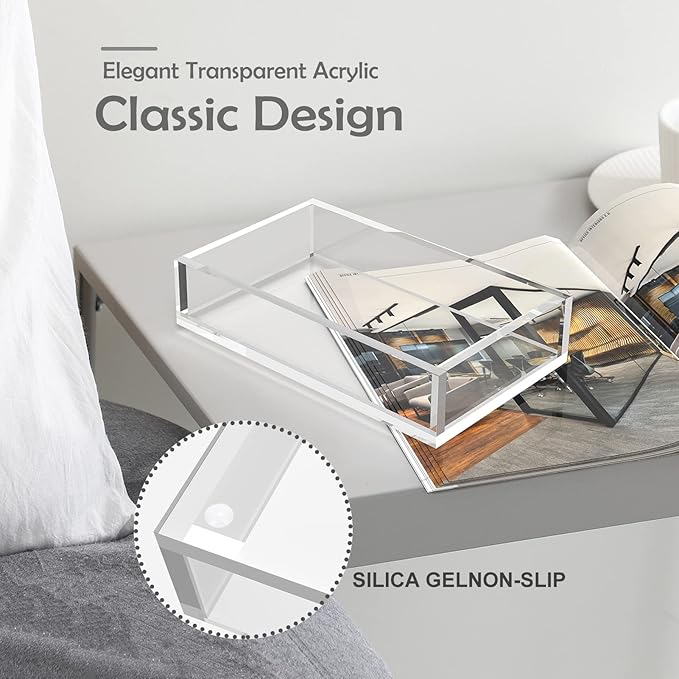 Cilinta Napkin Holder, 8mm Thicken Clear Acrylic Tray for Disposable Hand Towels, Bathroom Vanity Organizer Tray Guest Paper Towels holder Lucite Tray for Bathroom, Business, Restaurant, Hotel