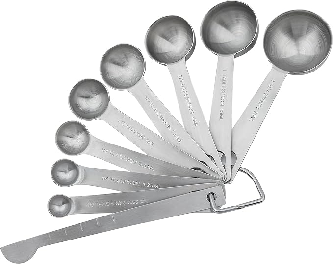 Smithcraft Measuring Cups and Spoons Set, Stainless Steel Measuring Cups, 18/8(304) Material Heavy Duty 7 Measuring cups and 8 Measuring Spoons 1 Leveler and 2 rings