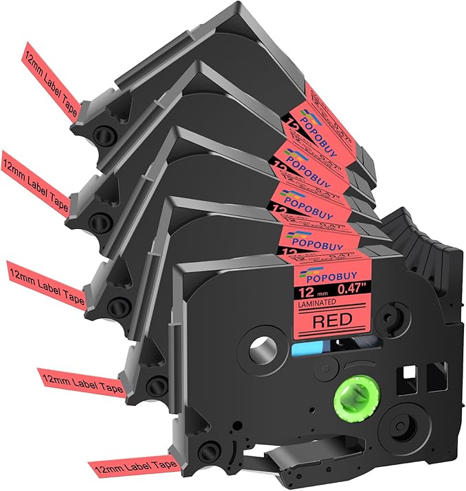 TZ TZe 12mm 0.47 Laminated Red Tape Compatible for Brother P Touch TZ431 TZ-431 TZe-431 TZe431 Label Tape for PTD210 PTD400 PTD220 PTH110 Label Maker, 5 Pack Black on Red