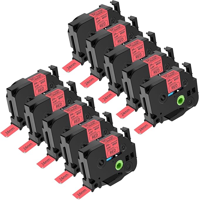 NineLeaf 10 Pack Compatible Label Tape Replacement for Brother P-Touch TZe TZe-451 TZe451 TZ-451 TZ451 Black on Red Laminated Tapes 24mm 1'' x 26.2 ft for PT-D600 PT-P710BT 2730 E500 Label Maker