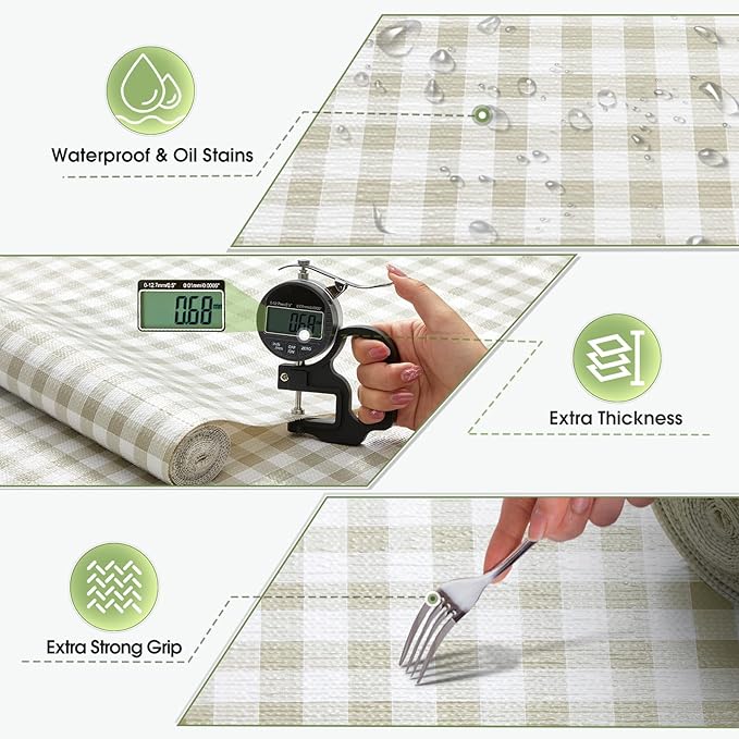 Beautysaid Shelf and Drawer Liner for Kitchen Cabinet, Non Adhesive Non Slip Shelf Paper Waterproof Washable Thickened for Dresser Pantry Shelve Bathroom Protector Liner(Checkered,18 in x 20 FT)