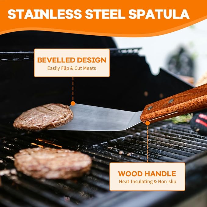 Smash Burger Press Kit for Griddle, 4PCS Heavy-Duty Cast Iron Round Burger Smasher & Rectangle Grill Press Meat Steak Weight for Bacon, Paninis, Hamburger, Sandwich, with Spatula & Seasoning Shaker