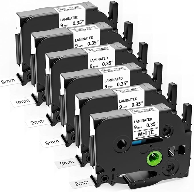 Labelife 6-Pack TZe TZ Tape 9mm 0.35 Laminated White Label Tape TZe-221 Replace for Brother P Touch 9mm Label Tape TZe221 TZ221 for Brother Label Maker PT-D210 PT-D220 PT-H110 PT-D400 PT-D610BT PTD200