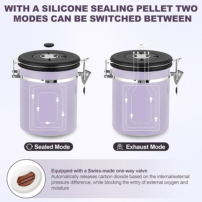 ShanSon Coffee Canister Airtight Coffee Container Stainless Steel Coffee Bean Storage Container with Scoop Coffee Canister for Beans Grounds Sugar Flour Tea Cereal,11OZ, Purple