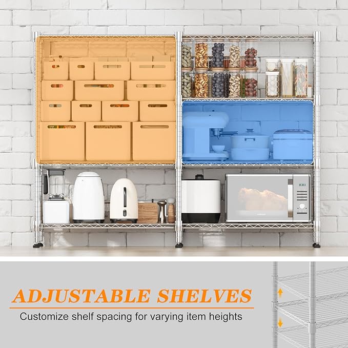 Homdox Heavy Duty Storage Shelves, 4 Tier Wire Shelving Unit, Adjustable Metal Shelves for Storage, Garage Rack Pantry Shelves Kitchen Shelving, 14"x60"x60", Silver Gray