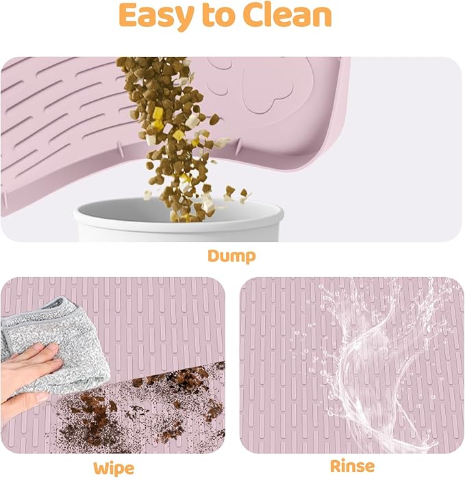 Dog Food Mat, Extra Large 34" x 22" Silicone Pet Feeding Mat with Raised Edge Pet Placemat for Small, Medium, and Large Pets Non-Slip, Easy to Clean (Pink)