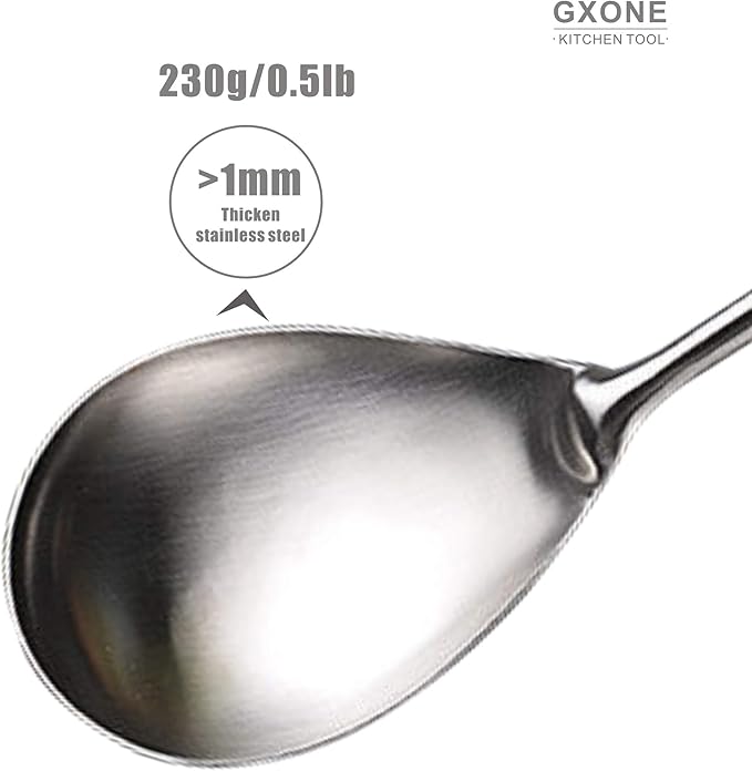 GXONE Large Serving Spoons,304 Stainless Steel Cooking Spoon with Heat Resistant Wooden Handle,Silver/12.4Inch