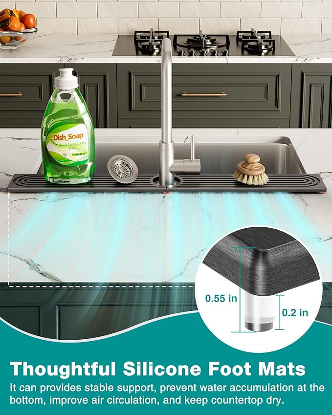 Stone Faucet Mat for Kitchen Sink, Diatomite Sink Protectors - Prevent Moisture Drying Stone Tray Fit Kitchen Counter & Bathroom Counter (Dark Gray, 15.8" x 4")