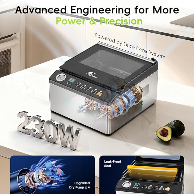 Chamber Vacuum Sealer for Food, 230W Commercial Food Saver Vacuum Sealer Machine, Meat Vacuum Packing Machine with 11.5" Seal Bar for Liquid-Rich Wet Foods, Cooking Sous Vide, Liquids, Powders, Sauce