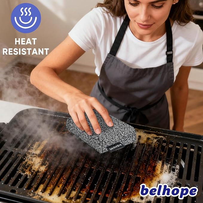 Belhope Heavy Duty Kitchen Sponges - Lasts 20x Longer, Heat Resistant & Cut Proof Scratch-Free, Safe for Non-Stick Cookware Versatile Household, Bathroom & Outdoor Cleaning Supplies (3, Grey)