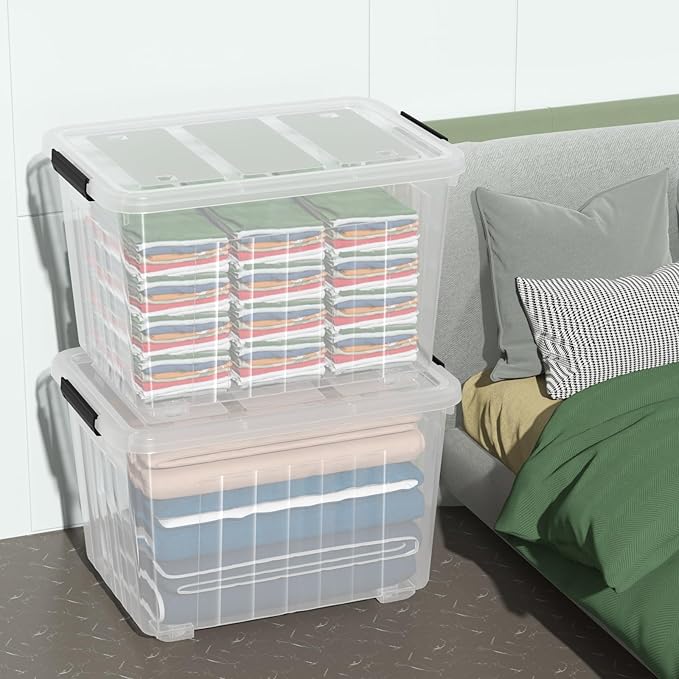 70 Quart Large Clear Storage Bin, Plastic Storage Box on Wheels, 4 Packs