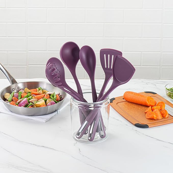 Met Lux Kitchen Utensil Sets, 10 Silicone Utensil Sets - 6 Pieces Per Set, High-Heat Tolerance, Purple Silicone Kitchen Utensils, For No-Stick Cookware - Restaurantware