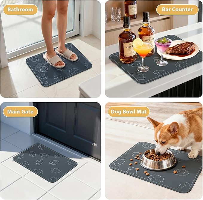 Dog Food Mat, Diatom Ooze Cat Water Mats Non Slip for Floors Waterproof and Water Absorption, Easy to Clean-Paw (12" H*15.5" L)