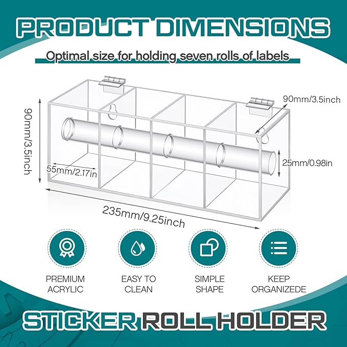 Day of The Week Sticker Dispenser 2.17" Square Acrylic Sticker Roll Holder Covered Label Dispenser Wall Mount 4 Slot Holder for Office Desktop Stickes, Clear, Short Single Layer(No Label)