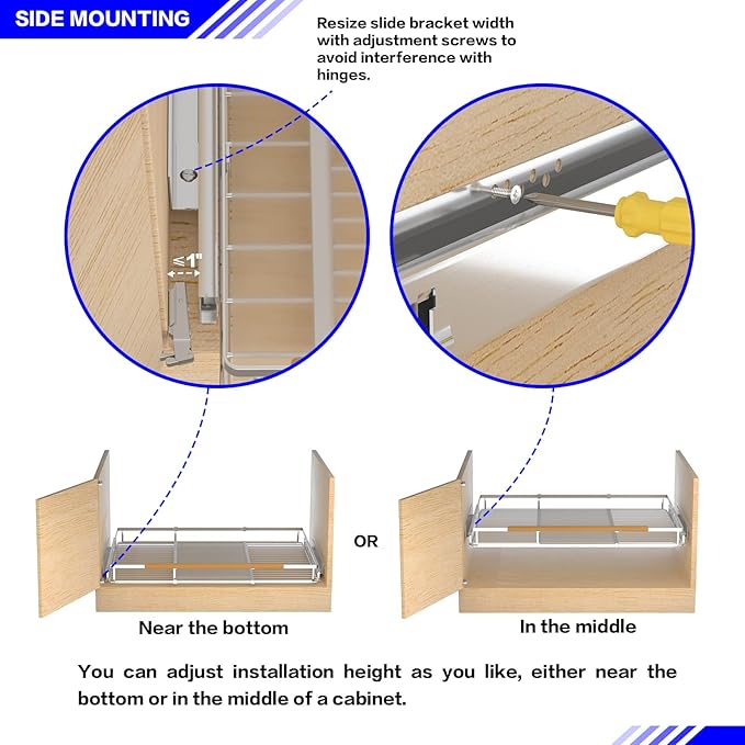 KIKIBRO Pull Out Drawer Cabinet Organizer, Expandable Slide Out Storage Shelves - Heavy Duty, Durable and Smooth Slide-Out, 23" x 40" Wide x 22.5" Deep, 1 Pack