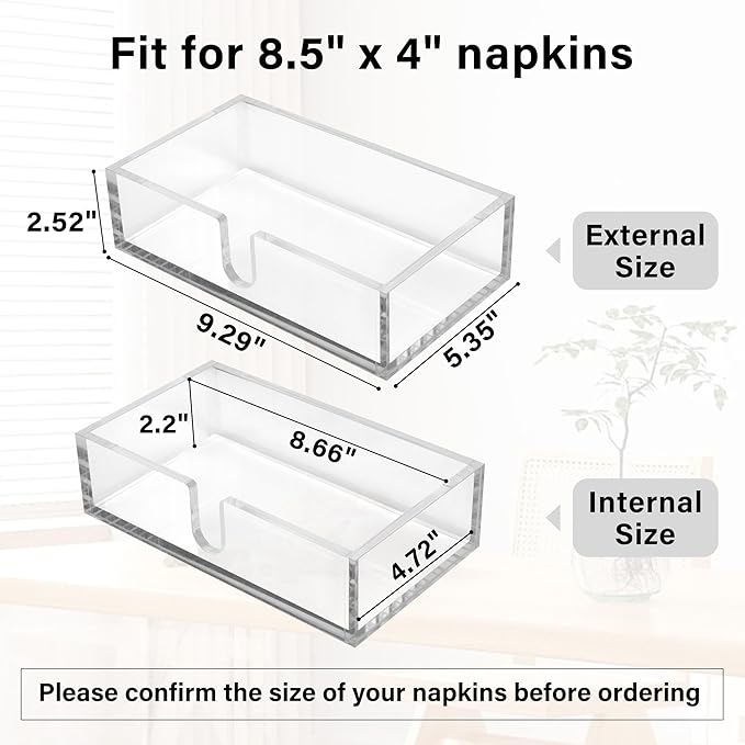 LotFancy Napkin Holder, Acrylic Napkin Holder for 8.5 x 4 inch Napkin, Clear Guest Towel Holder for Bathroom, Table, Kitchen, Bar, Party