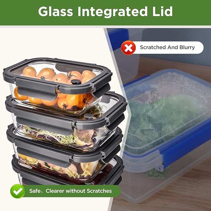 Spreccio Glass Food Storage Containers with Lids,10 pack [36oz*5+13.5oz*5], Glass Meal Prep Container with Airtight Lids, Microwave Safe Food Container Set, BPA Free, LeakProof, Ideal for Lunch
