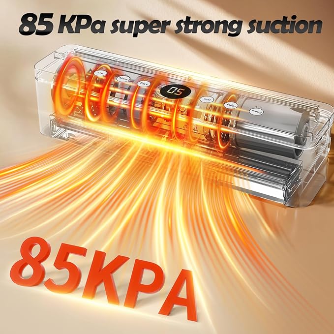 Vacuum Sealer Machine, 85KPa True-Auto Vacuum Sealer for Food, Dry/Wet Modes, External Sliding Blade, Removable Drip tray, Includes Free Bags (25 Pre-cut)