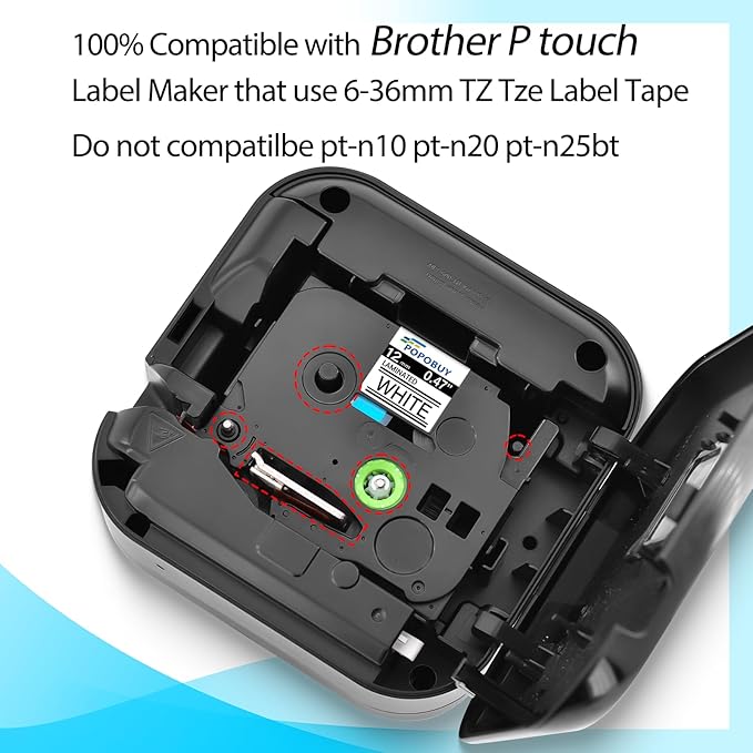 12mm 0.47 Laminated White Tape Compatible for Brother P-Touch TZ231 TZ-231 TZe-231 TZe231 1/2'' Label Tape for PT-D210 PT-D220 PT-D400 PT-D600 PT-H110 Label Maker, 5 Pack