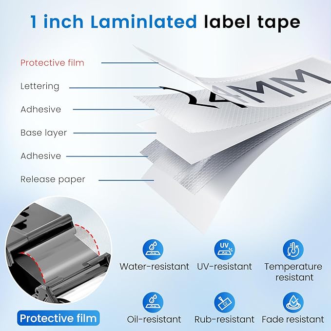 Label KINGDOM TZe-251 24mm (0.94") tz Laminated White Label Maker Tape Refills Compatible with Brother P-Touch PT D610BT D600 P710BT P750W 950W, 4-Pack 1 in Tze251