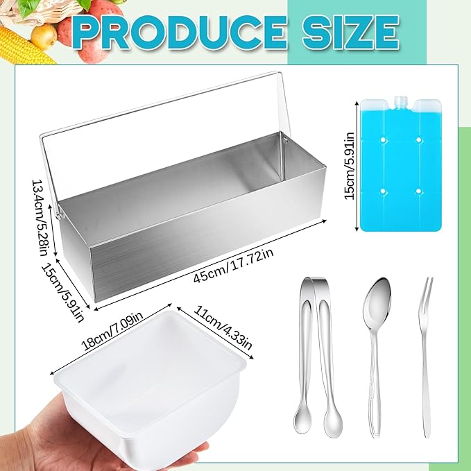 Mifoci 2 Pack Stainless Steel Chilled Condiment Server 4 Removable Slot Toppings Containers with Lid and Bottom Ice Bar Garnish Tray with 9 Silverwares 8 Ice Boxes for Christmas Party, Events and Bar