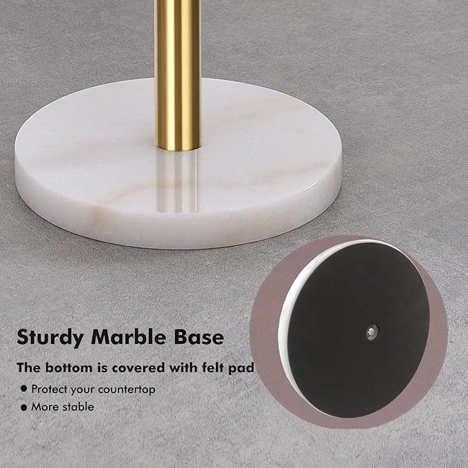 Exilon Gold Paper Towel Holder Countertop, Standing Paper Towel Roll Holder for Kitchen Bathroom, with Weighted Base for One-Handed Operation