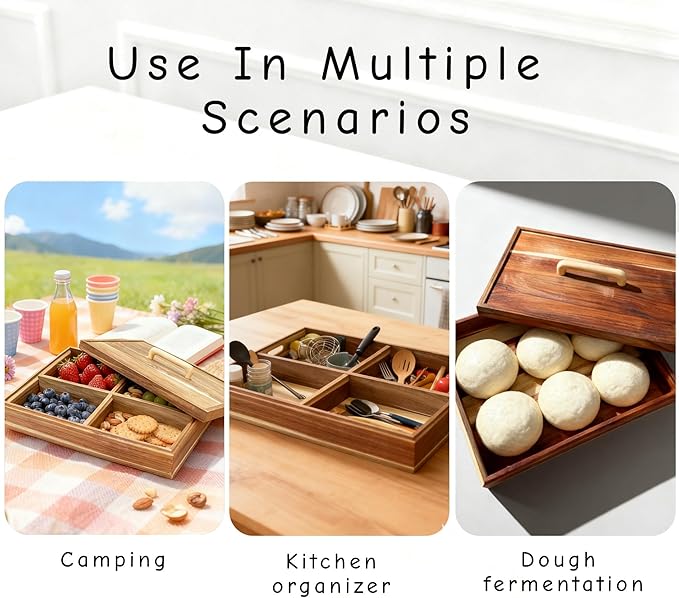 Jorivel 2 Pack Wooden Pizza Dough Proofing Box 16" x 12" w/Lids - Made From Natural Acacia Wood - Ideal Bread Proofing Box, Pizza Storage Container - Comes with 2 Adjustable Partitions & 1 Wood Shovel