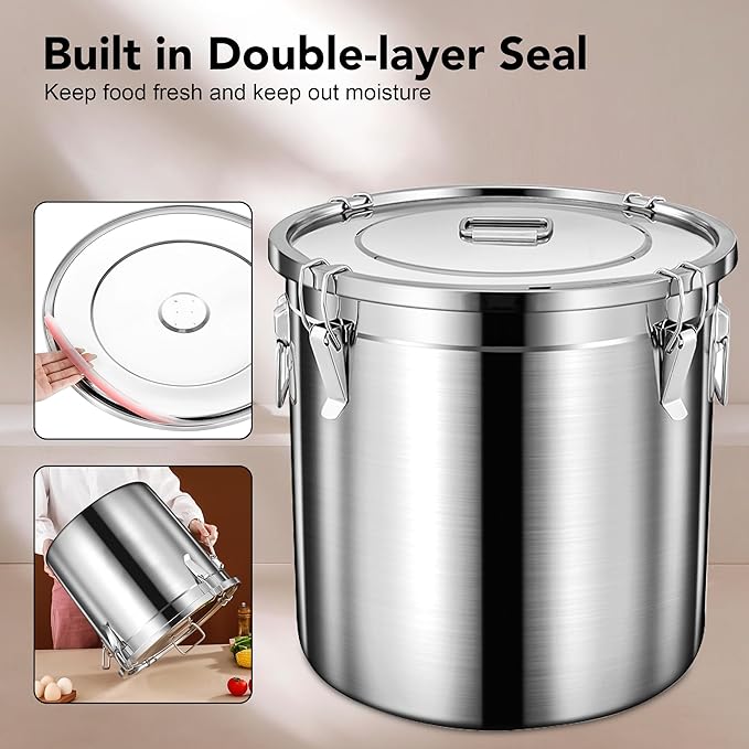 Newget Dog Food Storage Containers, Large Stainless Steel Pet Food Storage Containers 15 lb / 6.5 kg to Keep Fresh, Metal Airtight Cat Food Containers With Scoop and 2 Small Containers