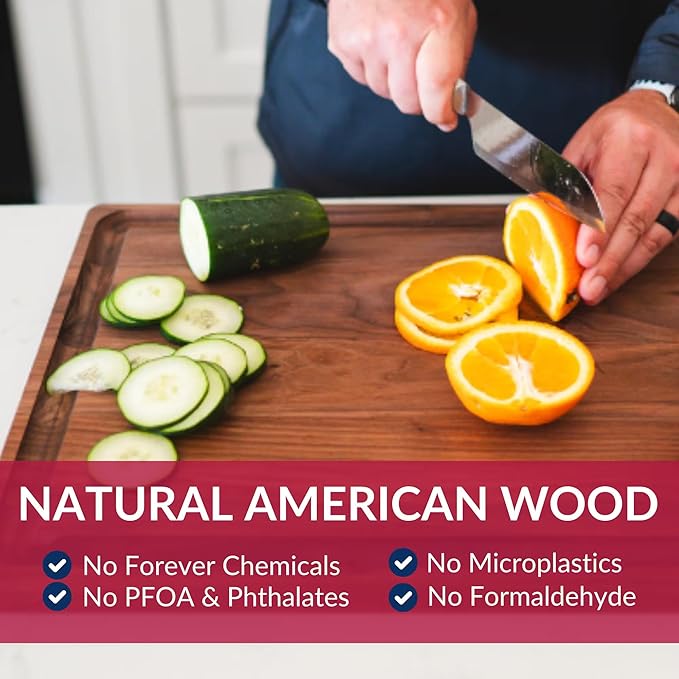 Made in USA Walnut Cutting Board by Virginia Boys Kitchens - Butcher Block made from Sustainable Hardwood (20x15)