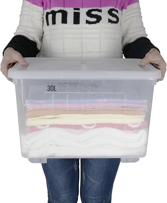 4 Packs 30 Liter Clear Large Storage Boxes Container with Lids and Wheels