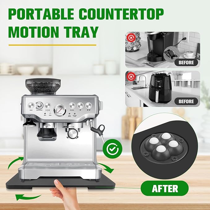 Appliance Slider 360° Rolling Tray for Coffee Maker Bamboo Coffee Pot Slider Tray for Countertop Rotation Sliding Tray with Wheels, Appliances Mat Easily from Under The Cabinet Black(15.7"×13")