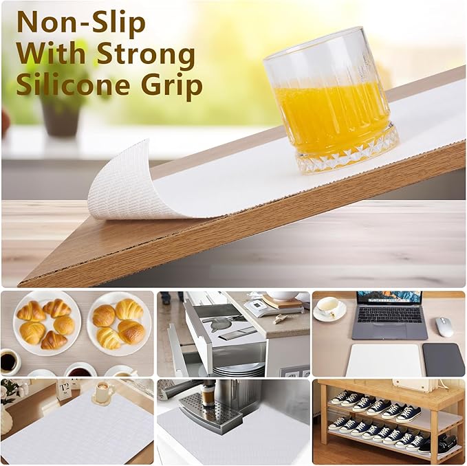 Shelf Liner, 14 Inches x 20 FEET Non-Slip Kitchen Cabinet Liner, Washable Oil-Proof Non-Adhesive Contact Paper for Kitchen Drawer, Cabinet, Shelves, Refrigerator, Storage, Desks, coutertops