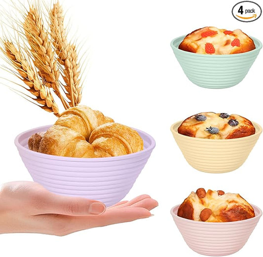 Ycgcp 4Pcs Mini Silicone Banneton Bread Proofing Baskets, 5" Sourdough Banneton Proofing Baskets, Non-Stick Round Dough Proofing Bowl Containers Oven Safe for Various Tastes Bread Making-BPA Free