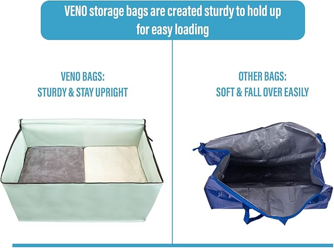 VENO 8 Pack Moving Bags and Large Christmas Decoration Storage Bins with lids. Alternative to Moving Boxes, Packing Supplies for College. Heavy Duty Totes (Shiny Light Green, 8 Pack)