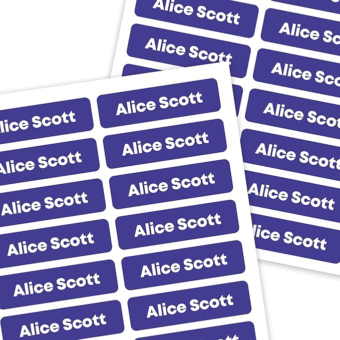 Mini Labels 1.5”x0.4” - 198-Pack Custom Name Stickers - Personalized Waterproof Labels for Bottles, Food Containers, School Supplies and More – Dishwasher/Microwave Safe – Blue