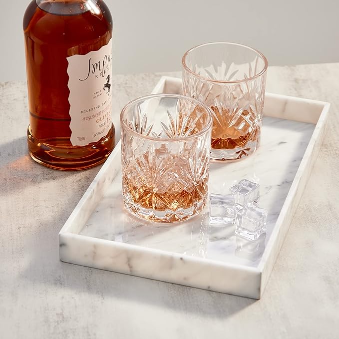 PHINILUX 𝐈𝐭𝐚𝐥𝐢𝐚𝐧 𝟏𝟎𝟎% Marble Vanity Tray (12x7in), Counter Organizer for Bathroom, Kitchen, Dresser, Coffee Table, Serving, Decorative (Carrara White)