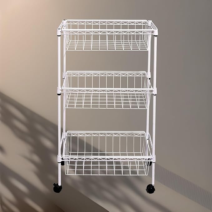 NSF white 3-layer storage rack, kitchen basket rack, vegetable tableware sorting, laundry room dirty clothes storage, detachable storage basket, multifunctional household epoxy resin