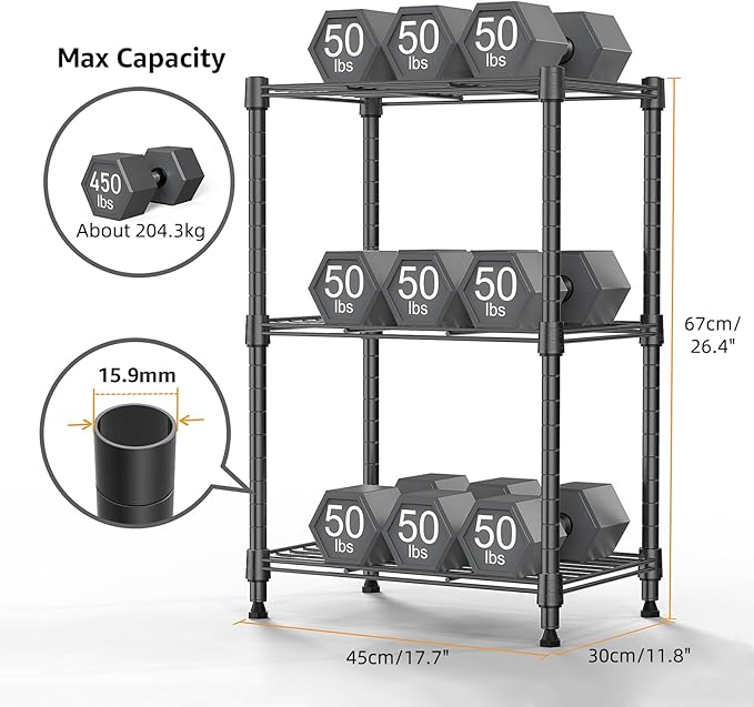 450 lbs Steel Storage Shelving 3-Tier Utility Shelving Unit Steel Organizer Wire Rack for Home,Kitchen,Office (11.8" D x 17.7" W x 26.3" H) | 450 lbs, for Home, Kitchen, Office