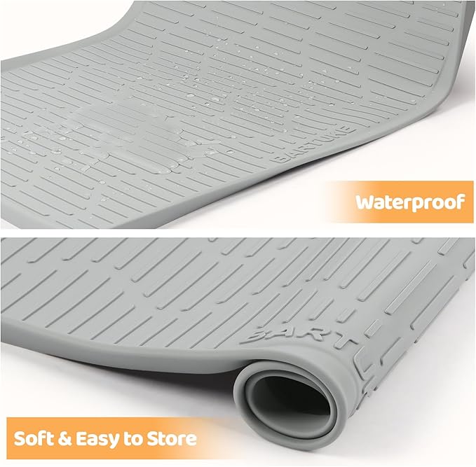 Silicone Cat & Dog Food Mat, 36" x 24" Large Pet Feeding Mat for Cats and Dogs Bowl, Pet Placemat for Food and Water with Raised Edge, Waterproof, Leakproof (Grey)