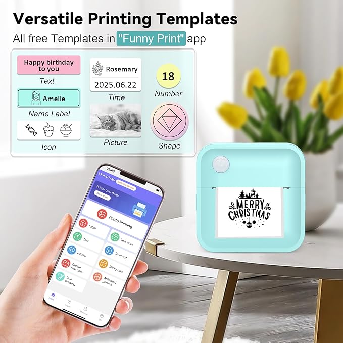 Label Maker Machine with Tape - Inkless Mini Bluetooth Label Printer with Multiple Templates, Wide Waterproof Labels, Portable Thermal Sticker Labeler for School Home Office Kitchen Organization