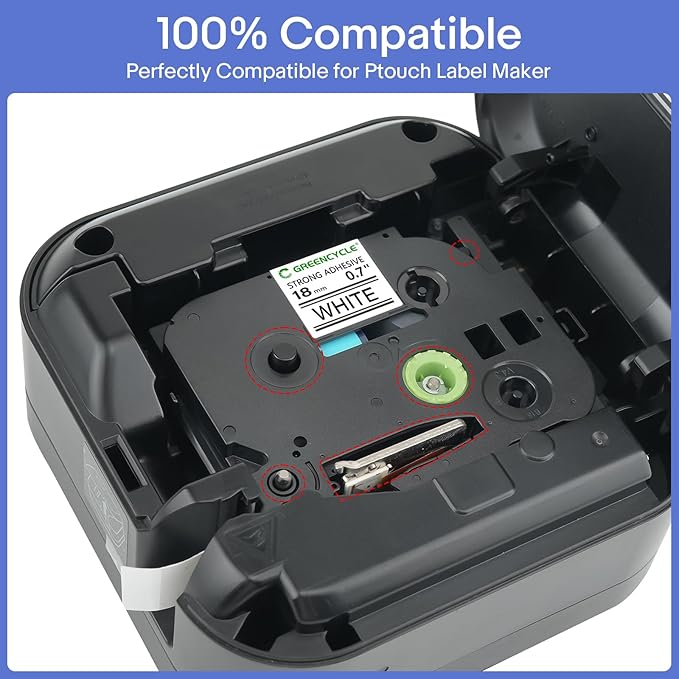 GREENCYCLE Extra Strength Adhesive Black on White Label Tape Compatible for TZE-S241 TZS241 AZES241 3/4" 18mm for PT2730, PTD400, PTD400AD, PTD400VP, PT-D450, PTD600, PTP700, PTP710BT-1 Pack