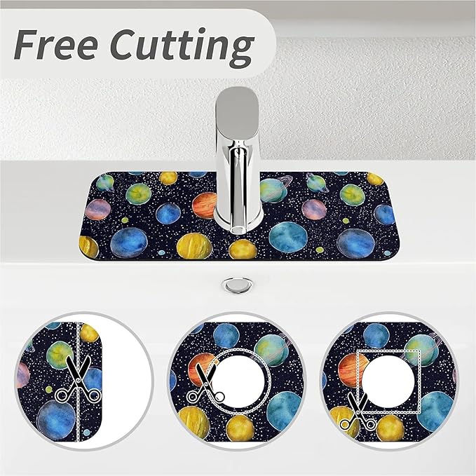 Kitchen Sink Splash Guard，Colorful planets Faucet Mat Sink Gadgets-Super Absorbent Fast Drying Mat Drip Catcher for Kitchen, Bathroom,Sink Mat, Dish Drying Mat, Bathroom(15" X 5.5" )