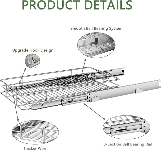 MODCART Pull Out Cabinet Organizer 14½" W x 21½" D, Heavy Duty Cabinet Pull Out Shelves, Slide Out Drawers Organization for Kitchen Cabinets Bathroom